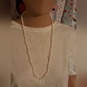 Long Potato Pearl Bead Necklace in Cream